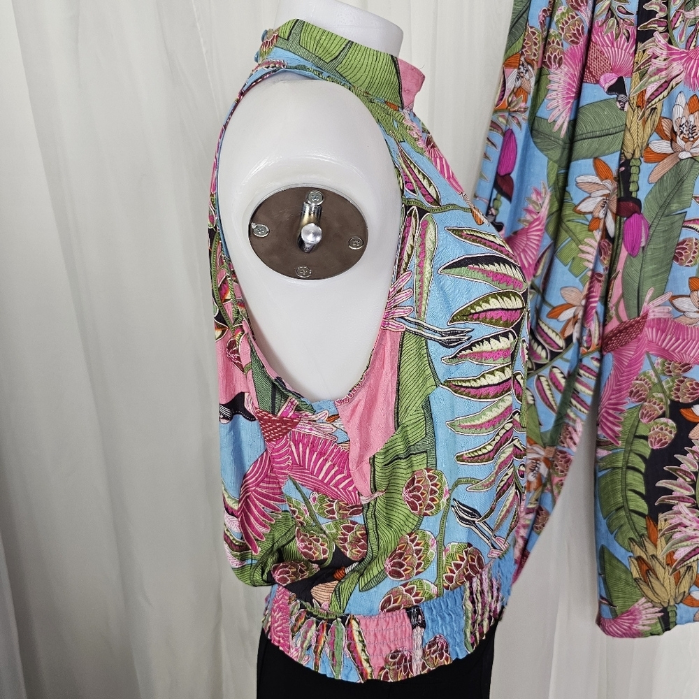 Rachel Roy Tropical Floral Two-Piece Set High Neck Top Wide Leg Bottom Size S/M - Picture 3 of 9